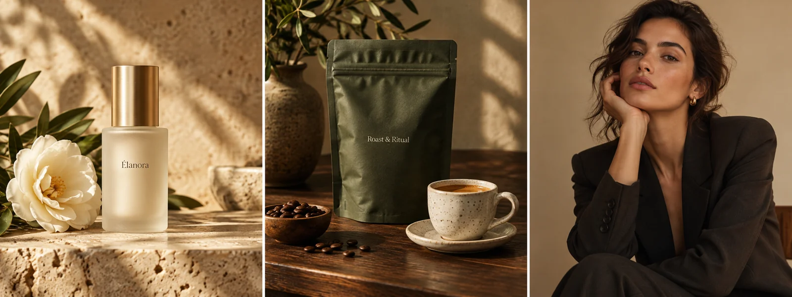 Beauty packaging, artisanal coffee branding and fashion campaign creative